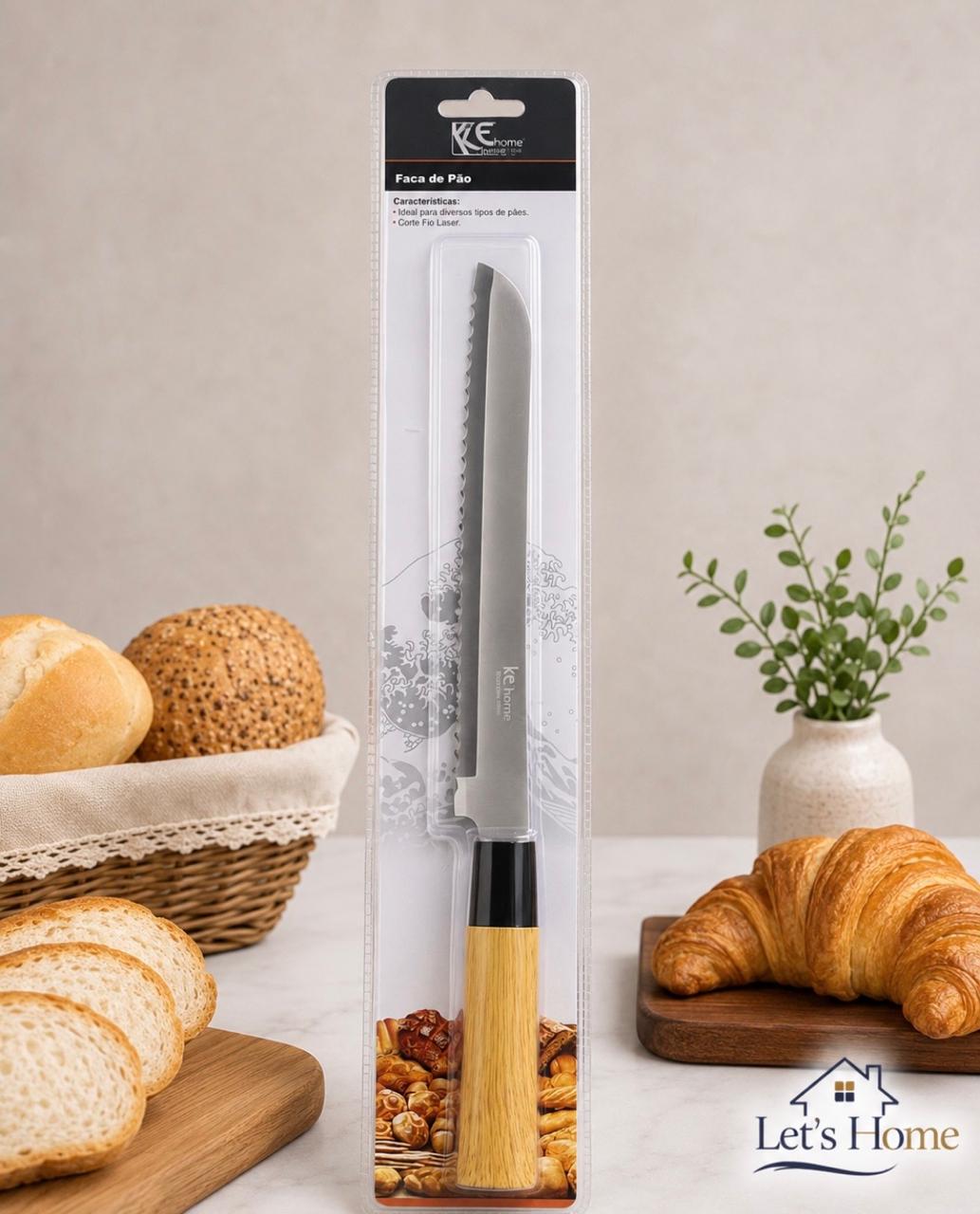 Faca para pão com cabo amadeirado