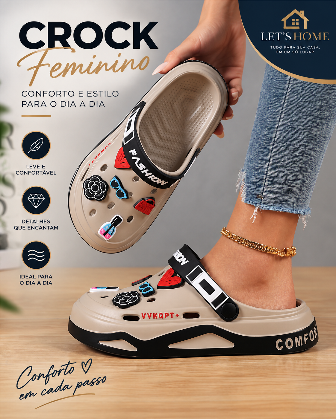 Crock Fashion com Pingentes – Conforto & Estilo